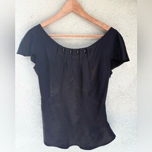 Eva Franco Black Silk Flowy Blouse Size 8